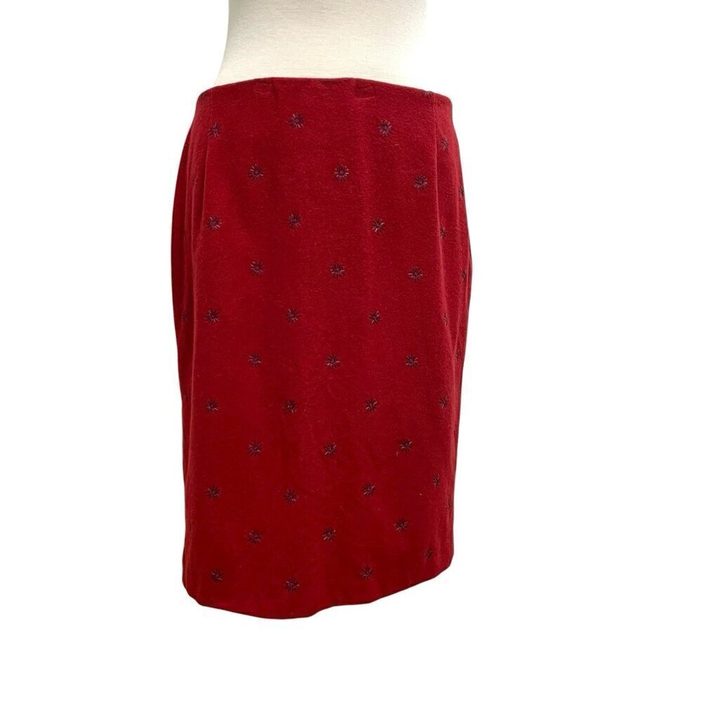 Vintage BURBERRY Wool Cashmere Angora Embroidered Pencil Skirt Red size 14